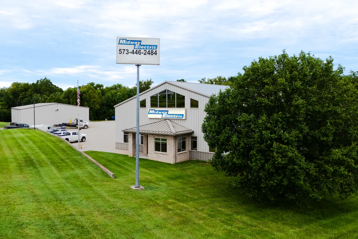 The Midway Electric shop and branded sign in Columbia, Missouri